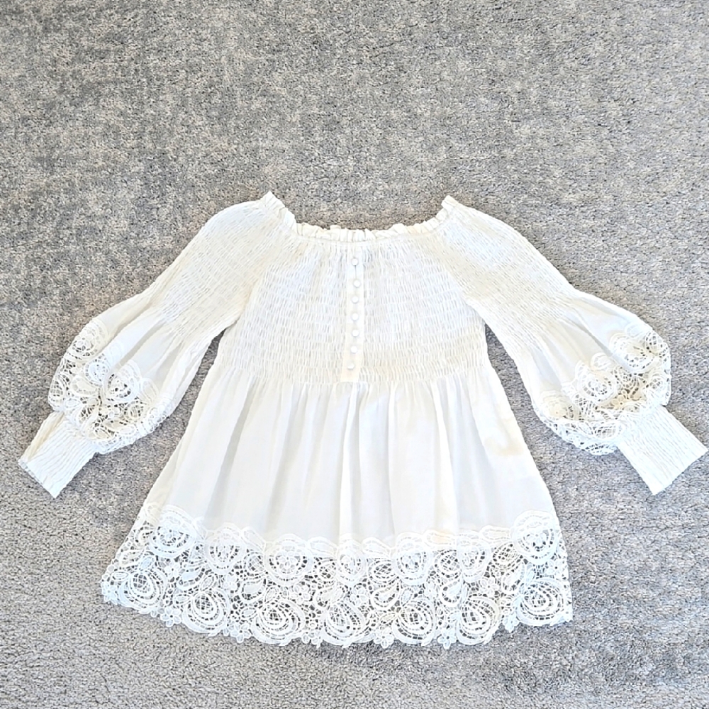 AZI White Lace off Shoulder Blouse